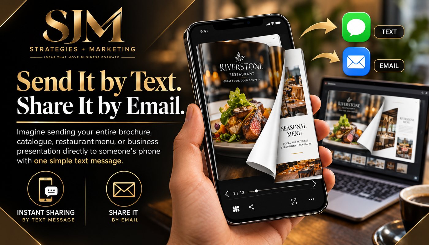 A restaurant menu flipbook shared by text message and email